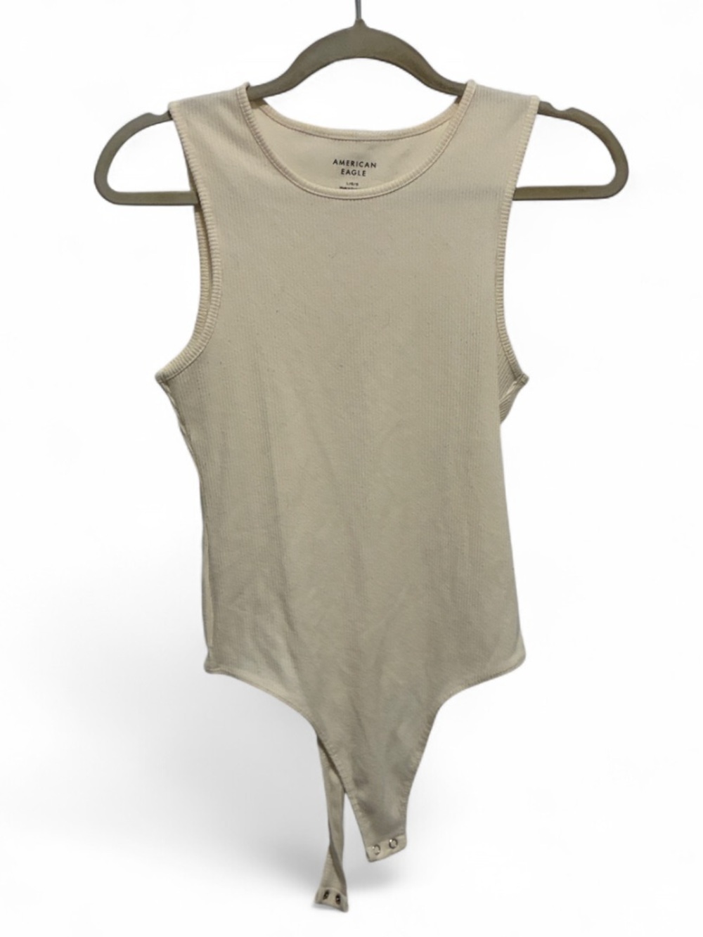 American Eagle Outfitters Off-White Ribbed Crew Neck Sleeveless Bodysuit
